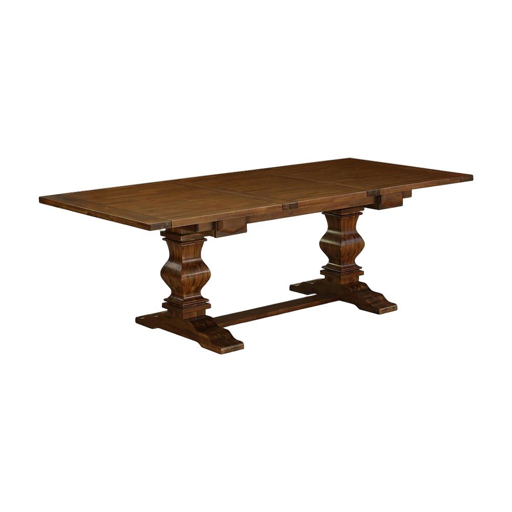 Extendable Dining Table with Removable Leaf and Double Pedestal, Walnut