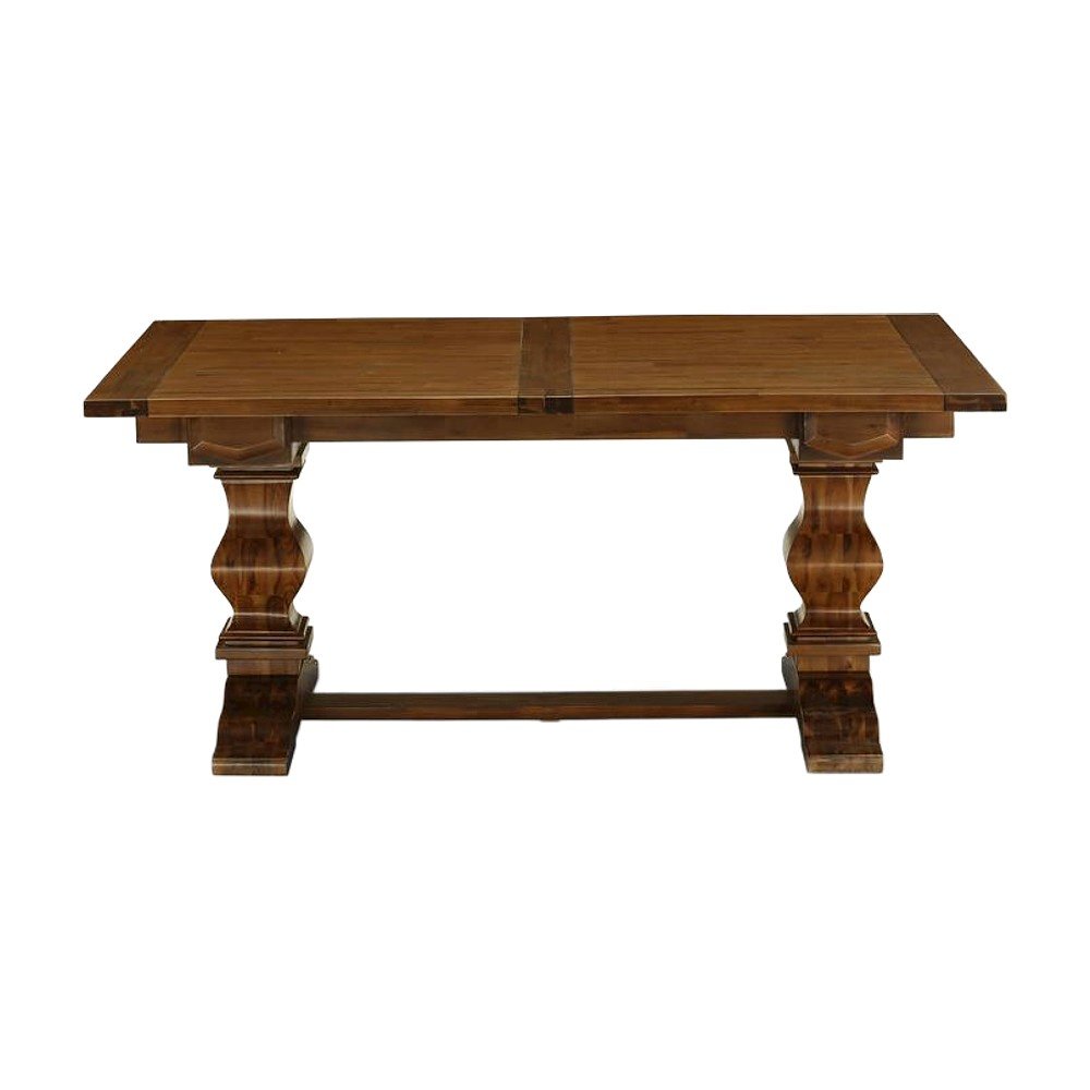 Extendable Dining Table with Removable Leaf and Double Pedestal, Walnut