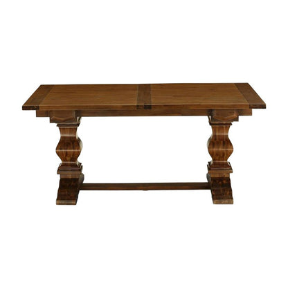 Extendable Dining Table with Removable Leaf and Double Pedestal, Walnut