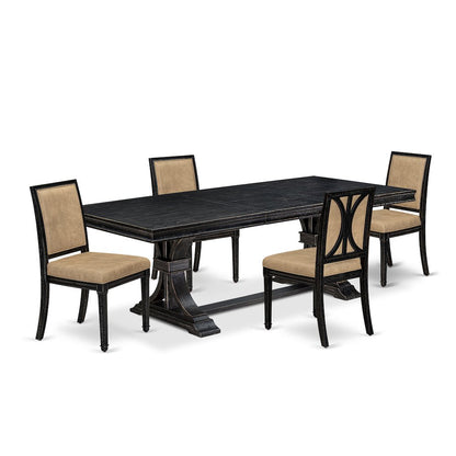 5 piece Kitchen Table Set of a Dining Table and 4 Dark Grey Modern Dining Chairs