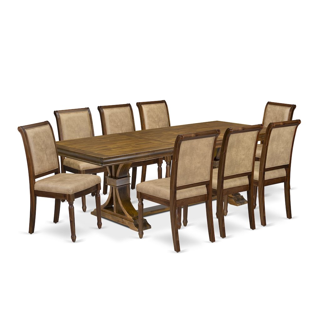 9 piece Dining Room Set of a Dining Table and 8 Dark Grey Kitchen Chairs
