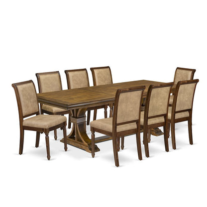 9 piece Dining Room Set of a Dining Table and 8 Dark Grey Kitchen Chairs