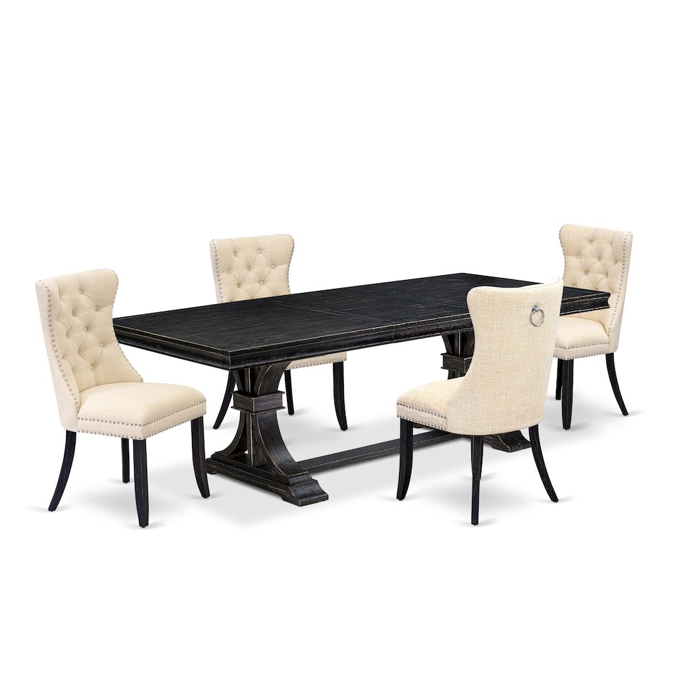 5 piece kitchen table set of a dinner table and 4 Linen Fabric kitchen chairs