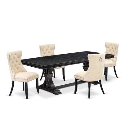 5 piece kitchen table set of a dinner table and 4 Linen Fabric kitchen chairs