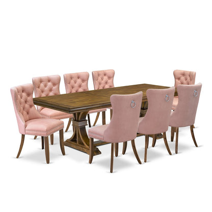 9 piece Mid Century Dining Table Set of a Kitchen Table and 8 Dinner Chairs