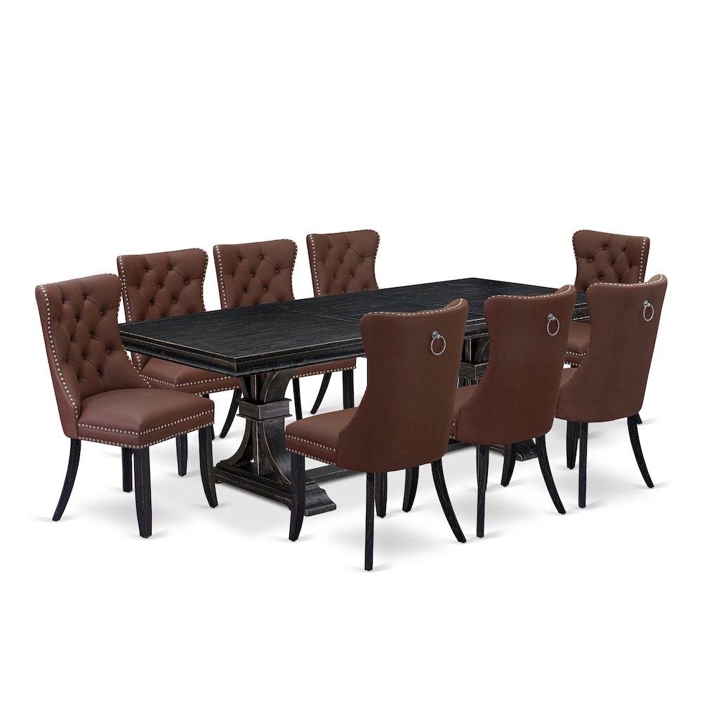 9 piece modern dining set a wooden table and 8 Faux Leather upholstered Chairs