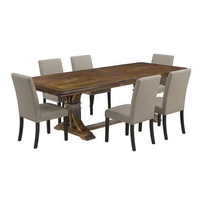 Solid Wood Kitchen Table with Upholstered 9 Piece Set, Light Tan