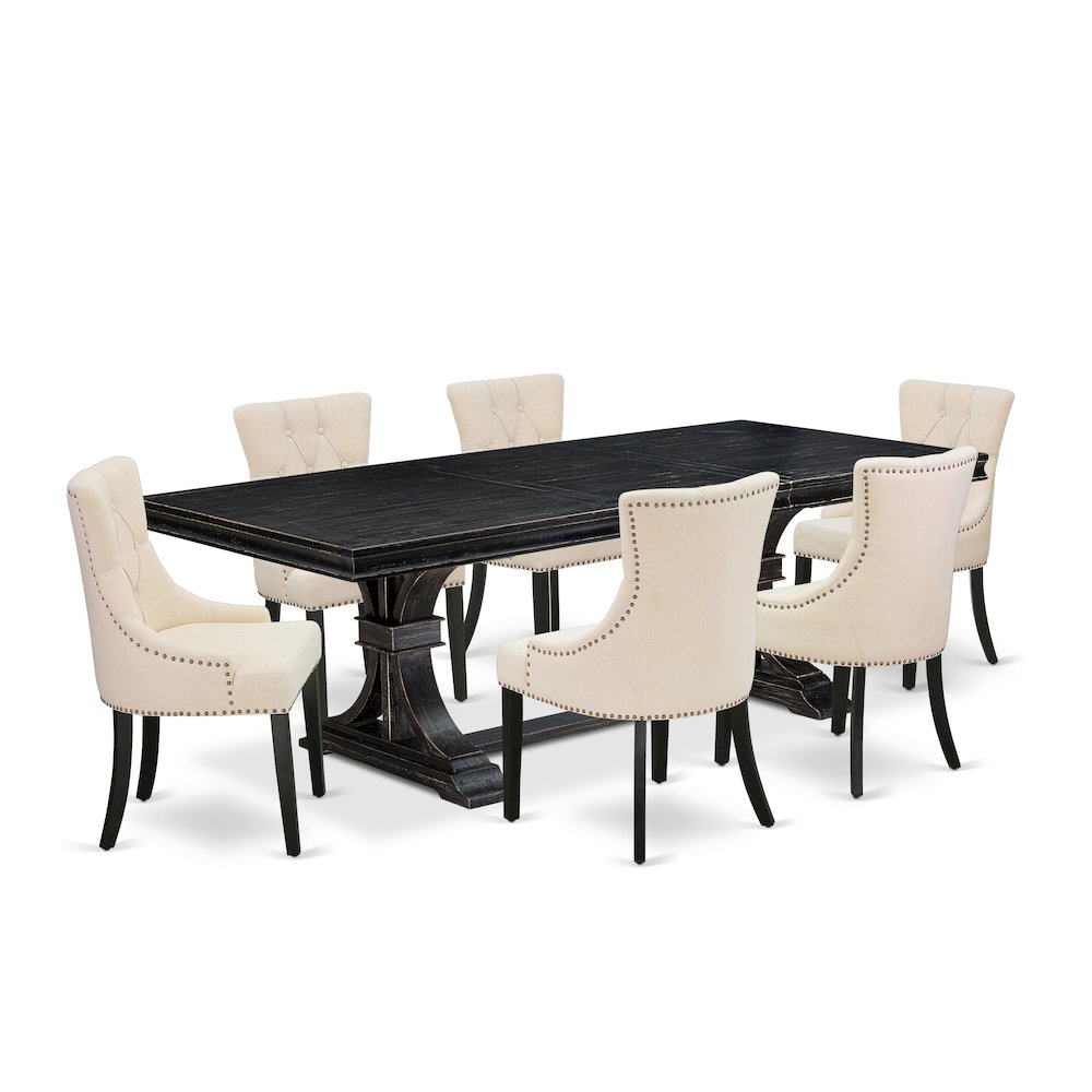 7 piece dining set of a wooden table and 6 dining chairs & black legs
