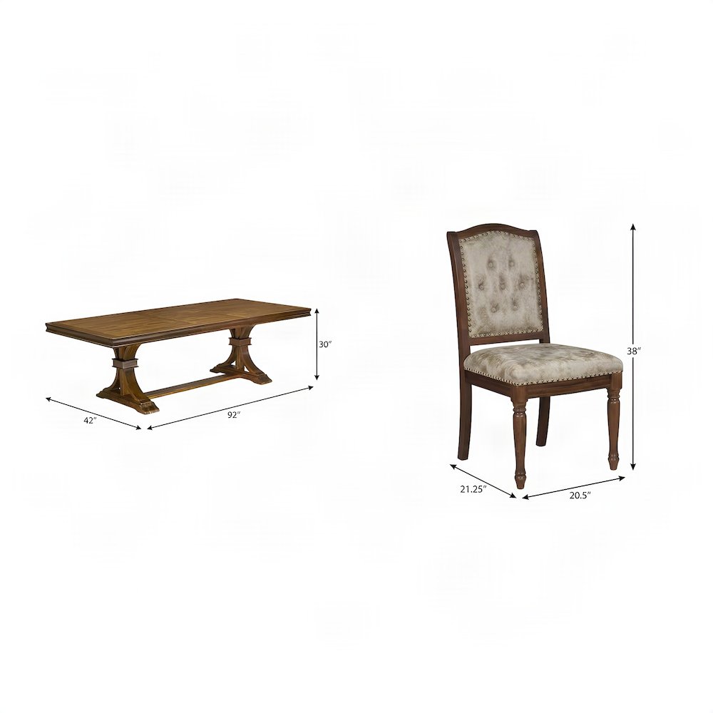 Wood Kitchen Table and Chairs with Button-Tufted Seats 9 Piece Set, Light Beige