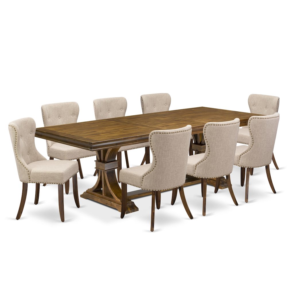 9 pc Modern Dining Set of a Dining Table and 8 Mid Century Dining Chairs
