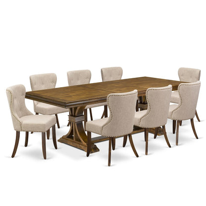 9 pc Modern Dining Set of a Dining Table and 8 Mid Century Dining Chairs