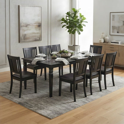 Solid Wood Dining Table with Faux Leather Upholstered Chairs 9 Piece Set