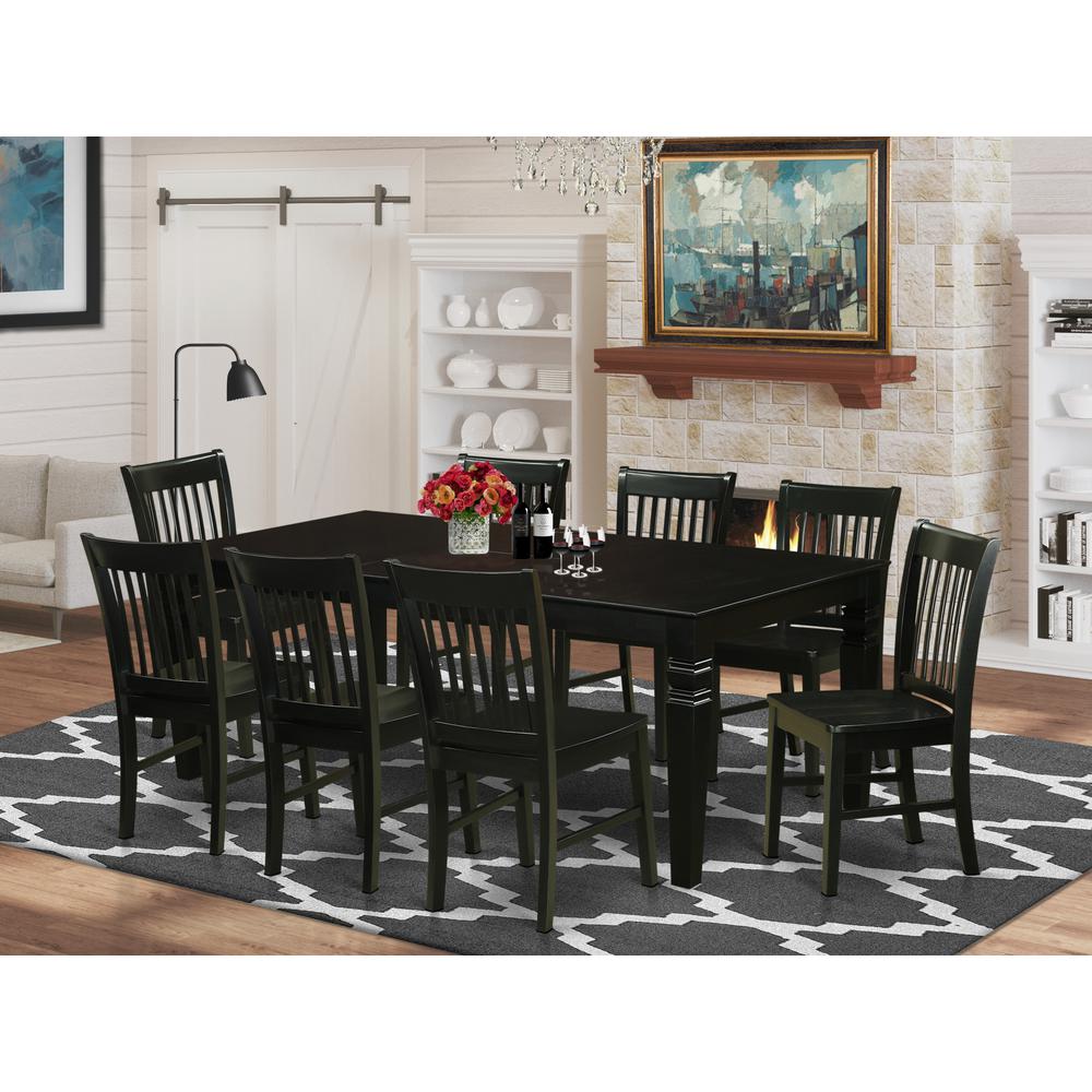 9  Pc  Dining  set  with  a  Dining  Table  and  8  Wood  Dining  Chairs  in  Black