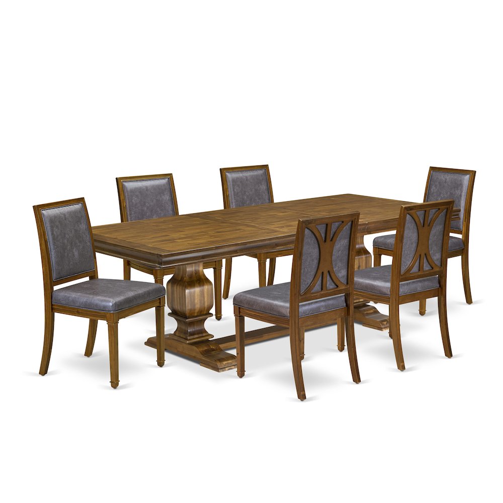 7 piece Dining Set consists of a Dining Table and 6 PU Leather Kitchen Chairs