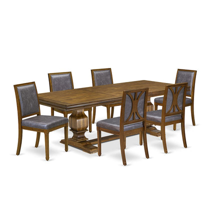 7 piece Dining Set consists of a Dining Table and 6 PU Leather Kitchen Chairs
