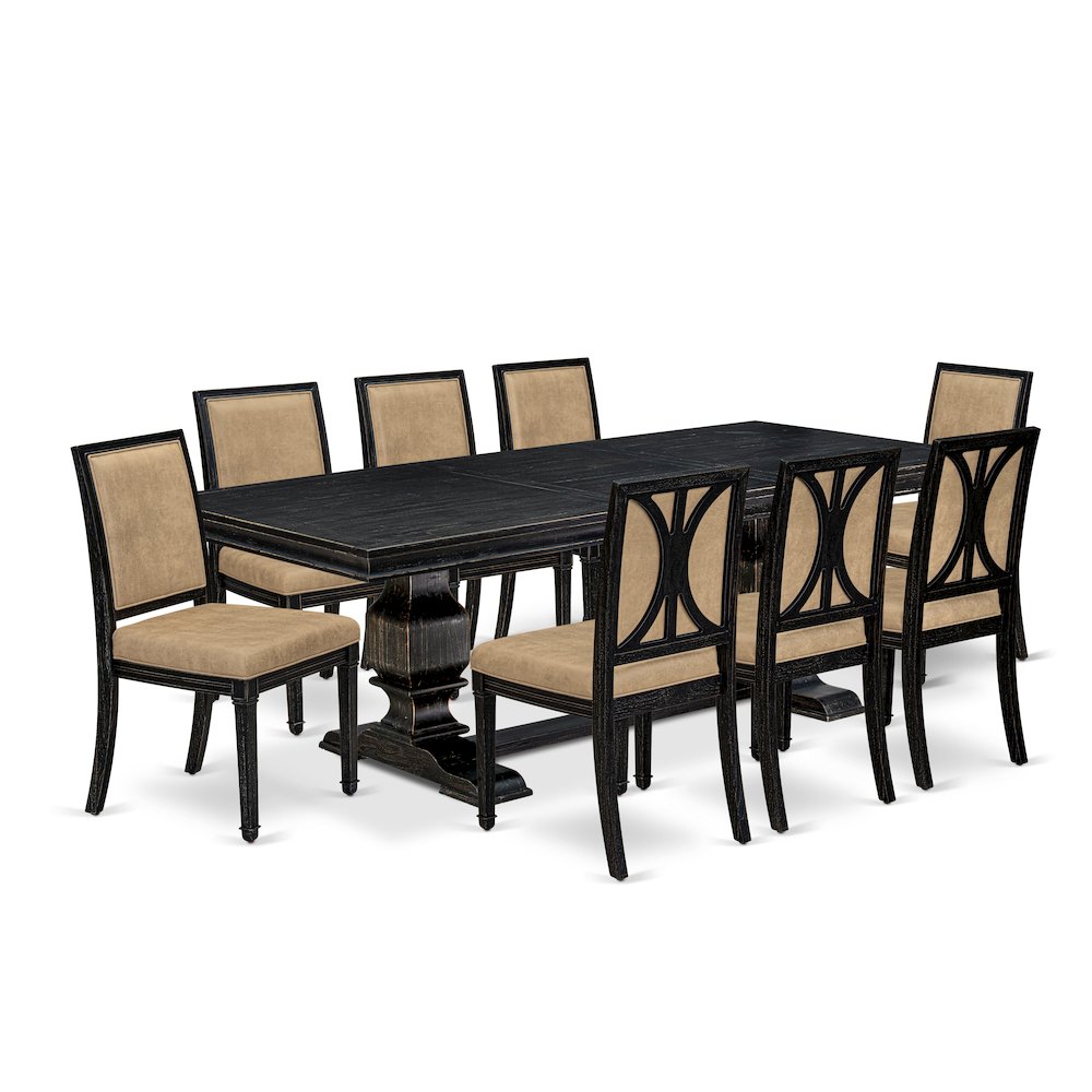 9 piece Kitchen Table Set of a Dining Table and 8 Dark Grey Dining Chairs