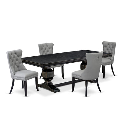 5 piece dining set includes a wooden table and 4 Faux Leather parson chairs