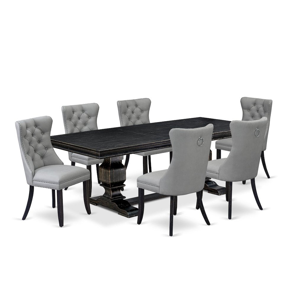 7 piece modern dining set a dinner table and 6 Faux Leather padded Chairs