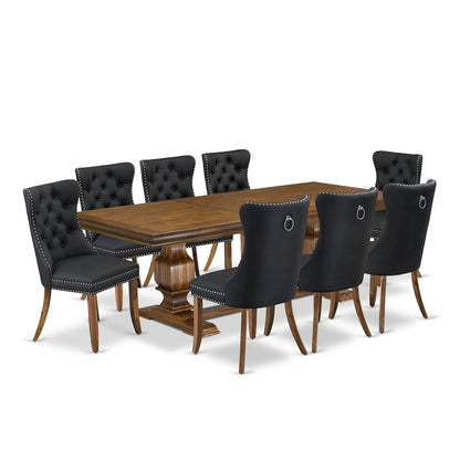 9 piece Dining Table Set a Kitchen Table and 8 Dark Grey Dining room Chairs