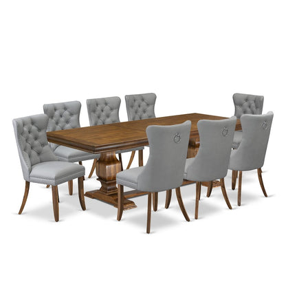 9 Pieces Dining Table Set a Rectangle Table and 8 Dining Chairs, Antique Walnut