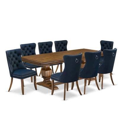 9 Pieces Dining Table Set a Rectangle Table and 8 Dining Chairs, Antique Walnut