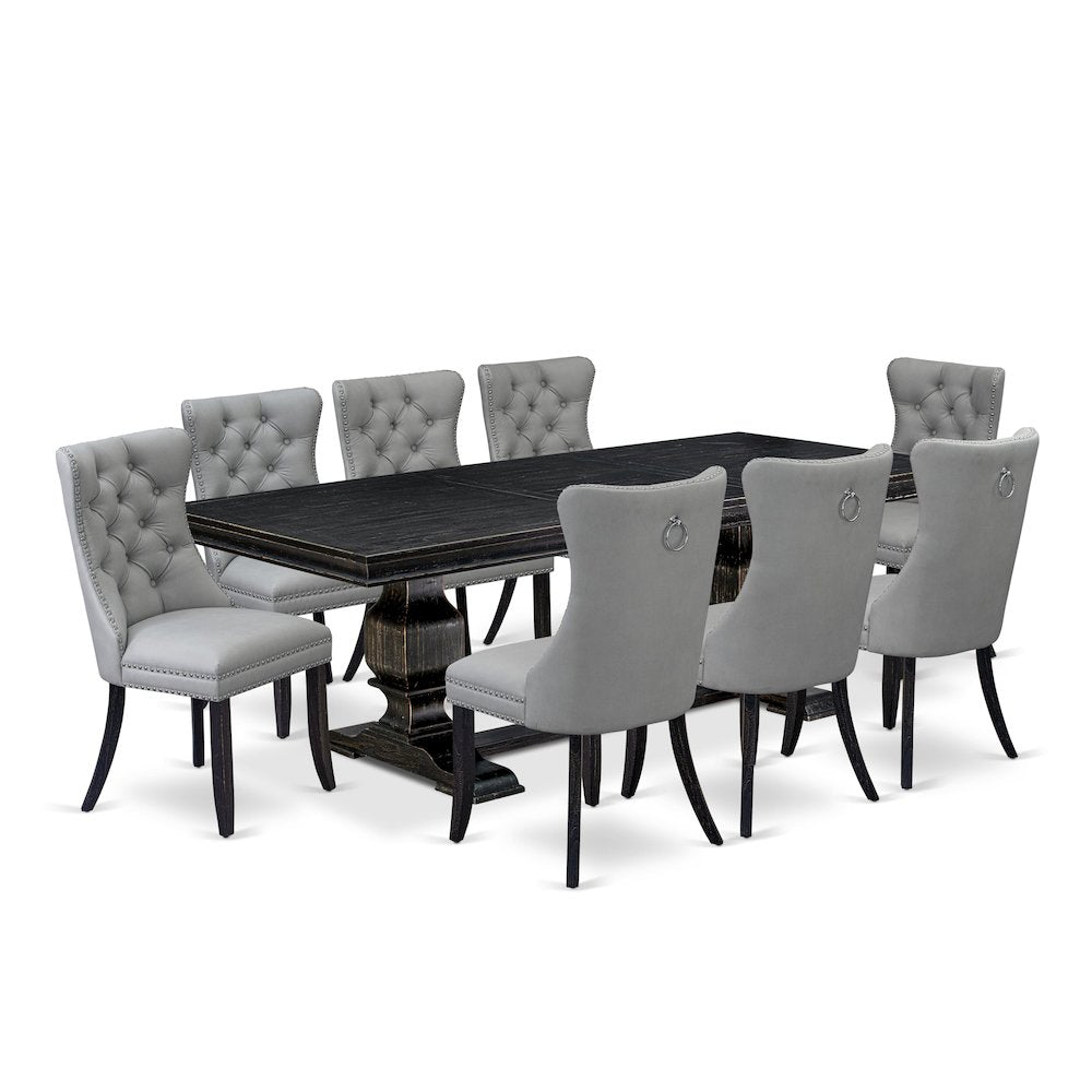 9 piece dining set a rectangular table and 8 Faux Leather dining Chairs