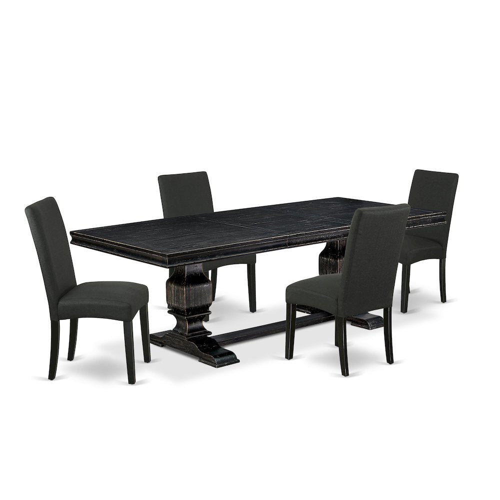 5 piece kitchen set of a dinner table and 4 Linen Fabric parson chairs