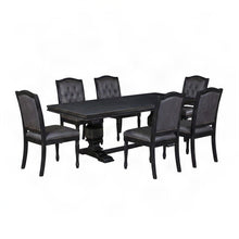 Wood Dining Table Set for 6 with Button-Tufted Chairs 7 Piece Set, Dark Grey