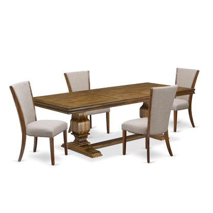 5 piece Kitchen Table Set of a Dining Table and 4 Linen Fabric Dinner Chairs