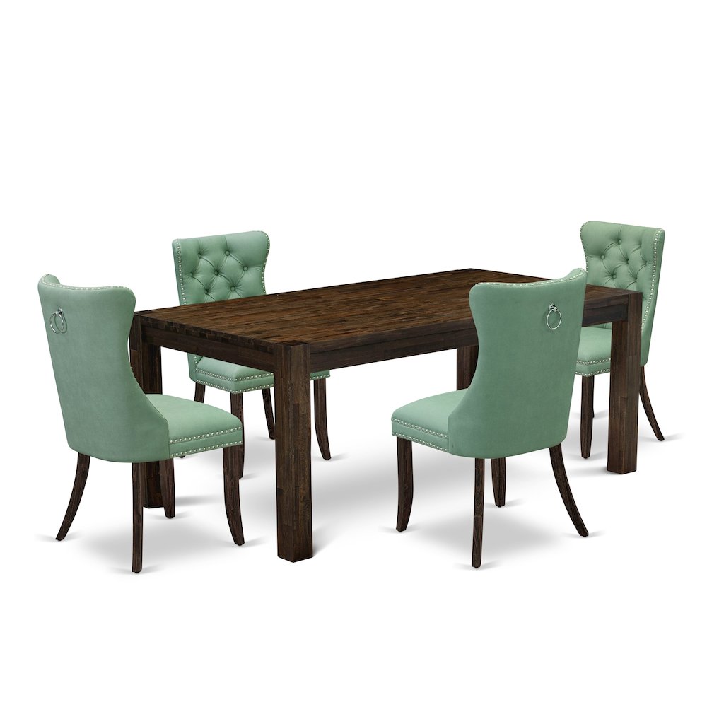 5 Piece Dining Room Set Contains a Rectangle Rustic Wood Table