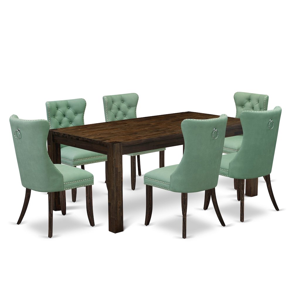 7 Piece Dining Table Set Consists of a Rectangle Rustic Wood Table