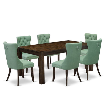 7 Piece Dining Table Set Consists of a Rectangle Rustic Wood Table