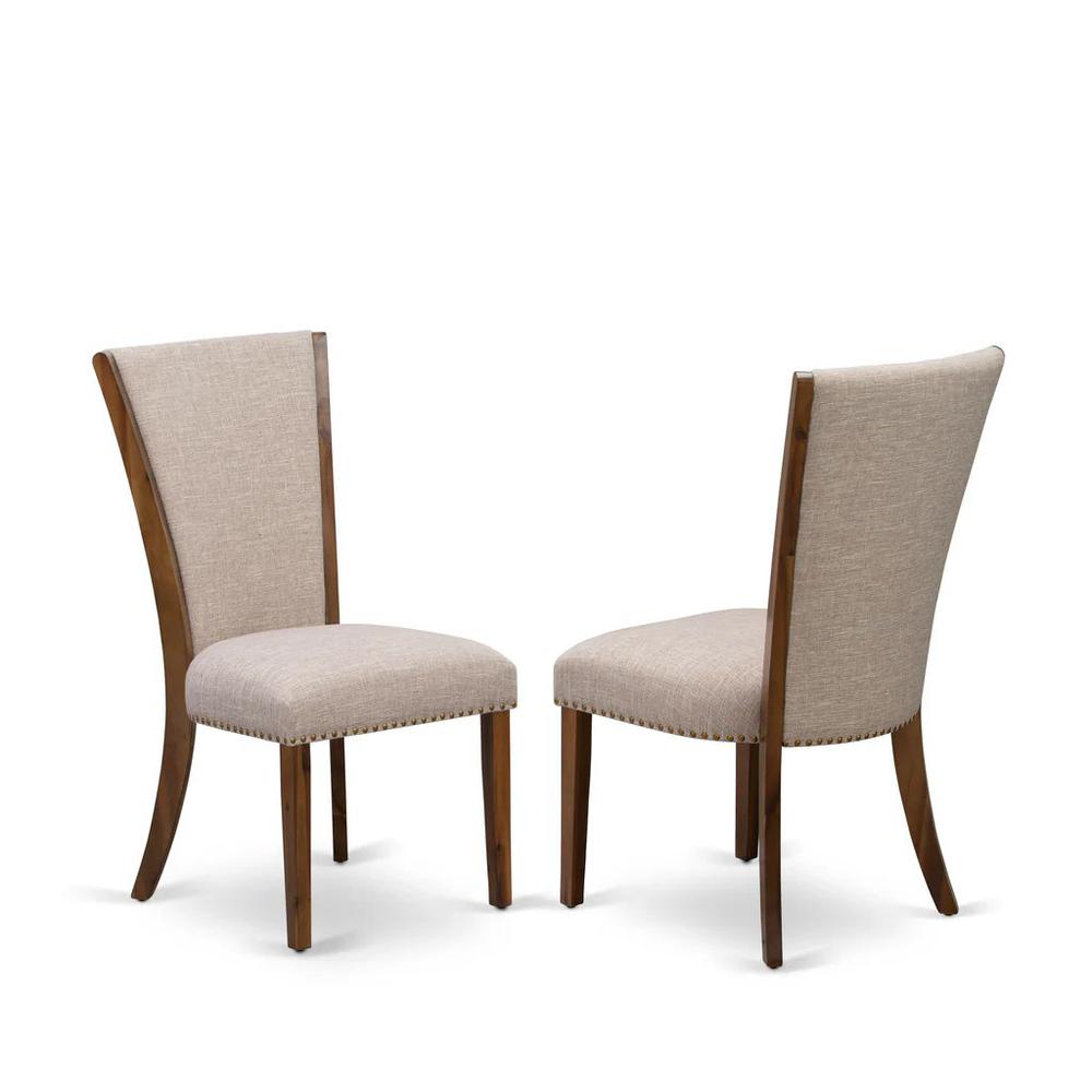 LMVE7-N8-04 - 7-Pc Kitchen Dining Set- 6 Padded Parson Chair and Modern Kitchen Table - Light Tan Linen Fabric Seat and High Chair Back (Antique Walnut Finish)