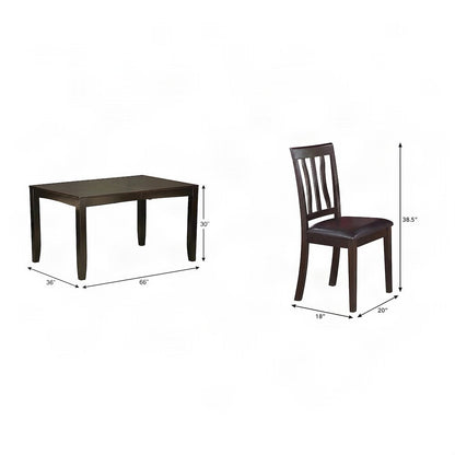 Wood Dining Table with Leaf and 6 Faux Leather Chairs 7 Piece Set, Cappuccino