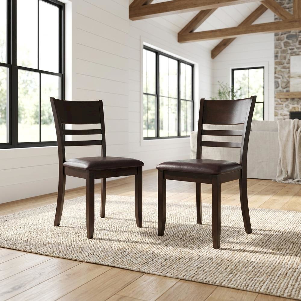Lynfield Faux Leather Dining Chair with Traditional Wood Frame, Set of 2
