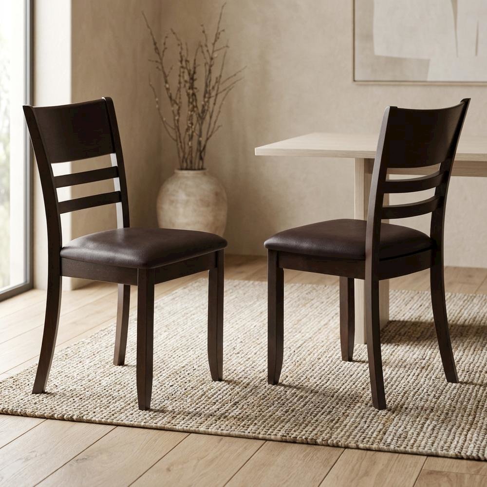 Lynfield Faux Leather Dining Chair with Traditional Wood Frame, Set of 2