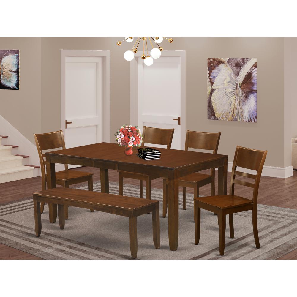 6  Pc  Kitchen  Table  with  bench-Table  with  Leaf  and  4  Dining  Chairs  and  1  Bench