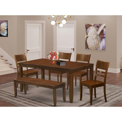 6  Pc  Kitchen  Table  with  bench-Table  with  Leaf  and  4  Dining  Chairs  and  1  Bench