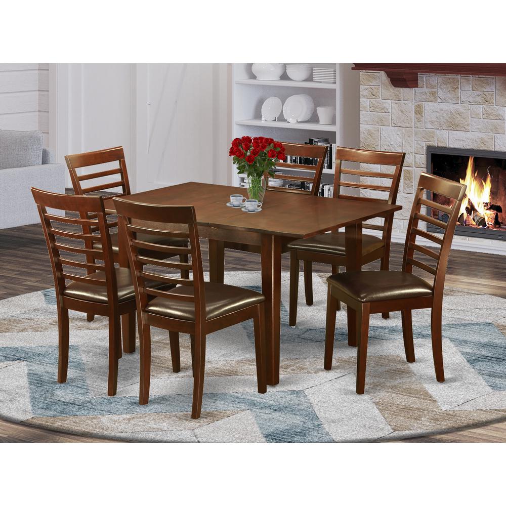 East West Furniture MILA7-MAH-LC 7 Piece Kitchen Table Set Consist of a Rectangle Dining Table with Butterfly Leaf and 6 Faux Leather Dining Room Chairs, 36x54 Inch, Mahogany