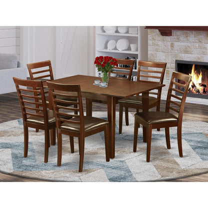 East West Furniture MILA7-MAH-LC 7 Piece Kitchen Table Set Consist of a Rectangle Dining Table with Butterfly Leaf and 6 Faux Leather Dining Room Chairs, 36x54 Inch, Mahogany