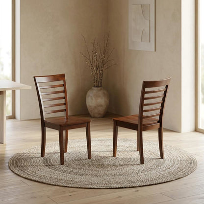 Solid Wood Dining Chairs with Ladder Back and Wood Seat, Set of 2