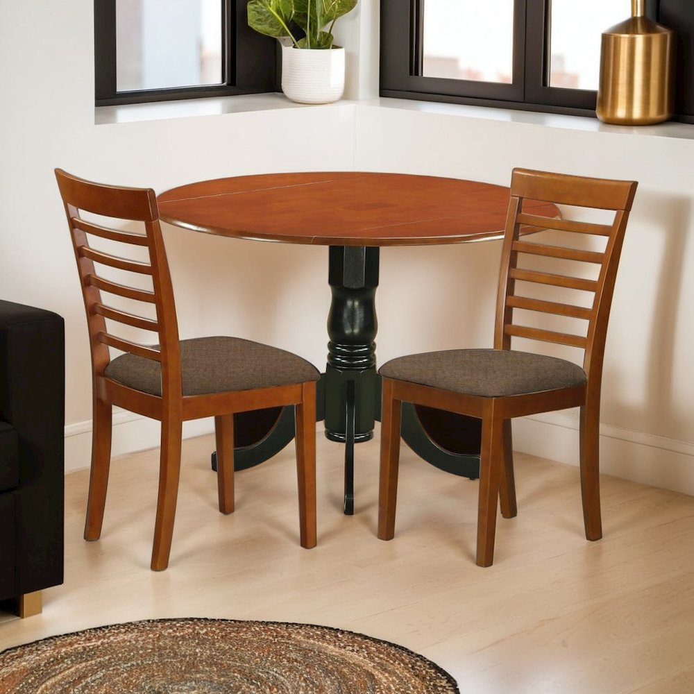 Set of 2 Wooden Dining Chairs – Brown Kitchen Chairs with Cushions