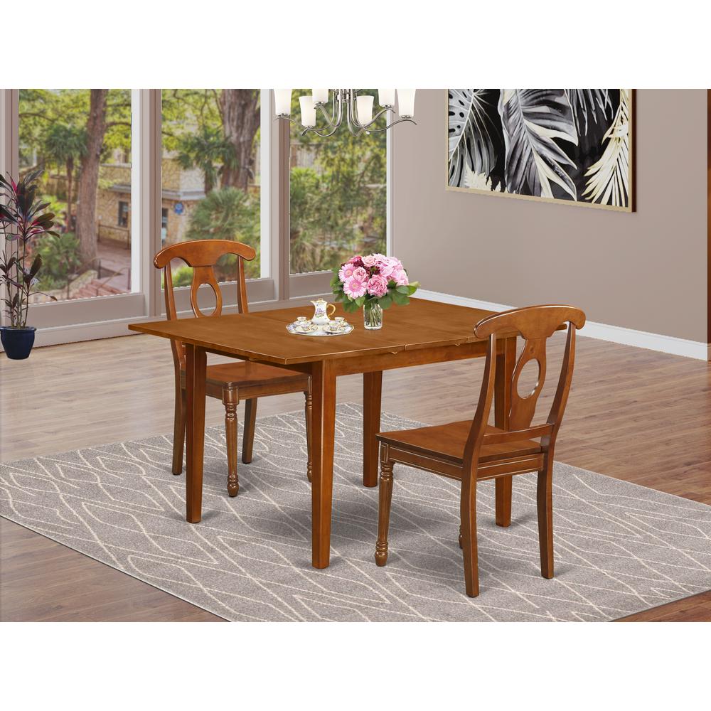 3  Pc  set  Milan  with  Leaf  and  2  Wood  dinette  Chairs  in  Saddle  Brown  .