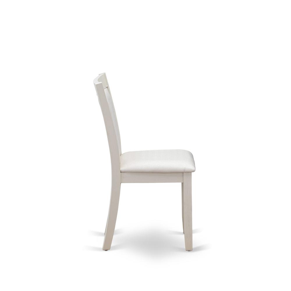 MZC0T01 Dining Chair Set of 2 - Cream Linen Fabric Seat and High Chair Back - Wire Brushed Linen White Finish (SET OF 2)