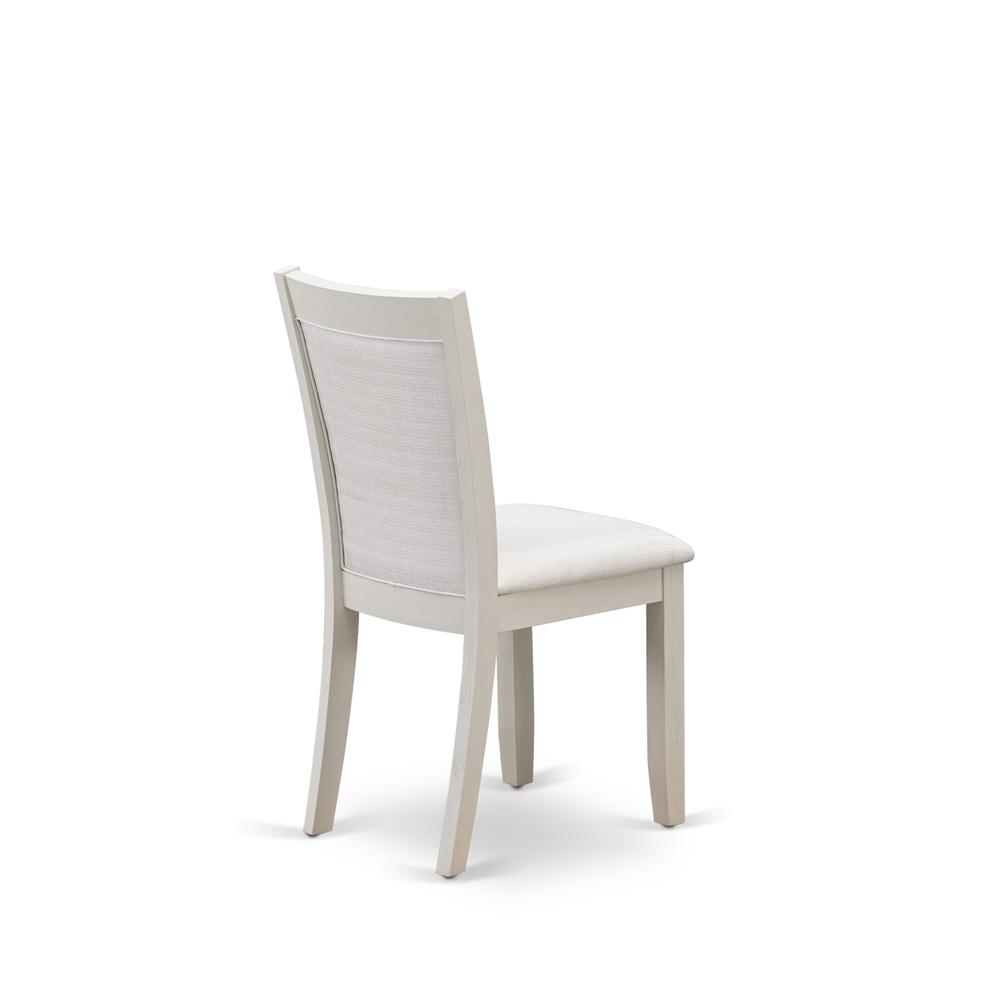 MZC0T01 Dining Chair Set of 2 - Cream Linen Fabric Seat and High Chair Back - Wire Brushed Linen White Finish (SET OF 2)