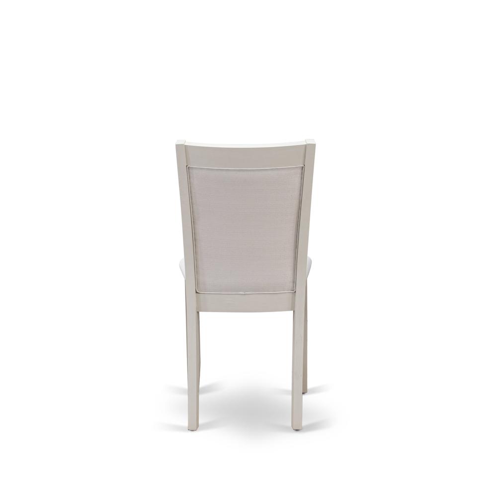MZC0T01 Dining Chair Set of 2 - Cream Linen Fabric Seat and High Chair Back - Wire Brushed Linen White Finish (SET OF 2)