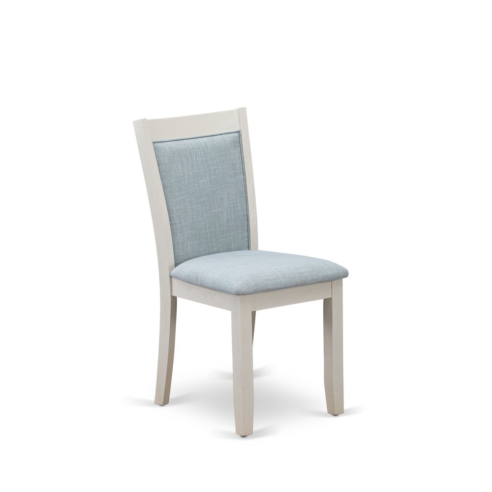 MZC0T15 Dining Room Chairs Set of 2 - Baby Blue Linen Fabric Seat and High Chair Back -Wire Brushed Linen White Finish (SET OF 2)