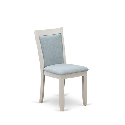 MZC0T15 Dining Room Chairs Set of 2 - Baby Blue Linen Fabric Seat and High Chair Back -Wire Brushed Linen White Finish (SET OF 2)