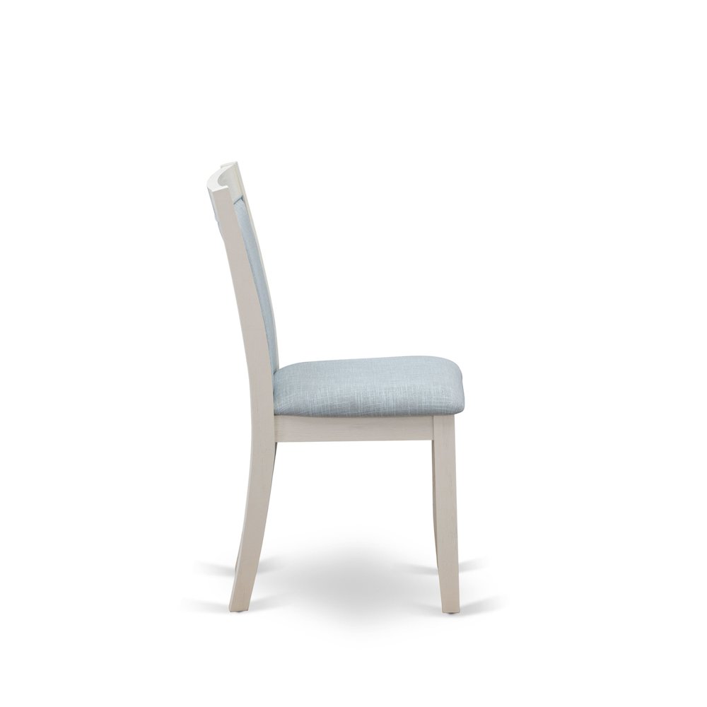MZC0T15 Dining Room Chairs Set of 2 - Baby Blue Linen Fabric Seat and High Chair Back -Wire Brushed Linen White Finish (SET OF 2)