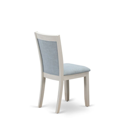 MZC0T15 Dining Room Chairs Set of 2 - Baby Blue Linen Fabric Seat and High Chair Back -Wire Brushed Linen White Finish (SET OF 2)